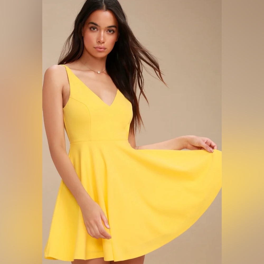 Lulus Bright Yellow Double V Neckline Mini Dress